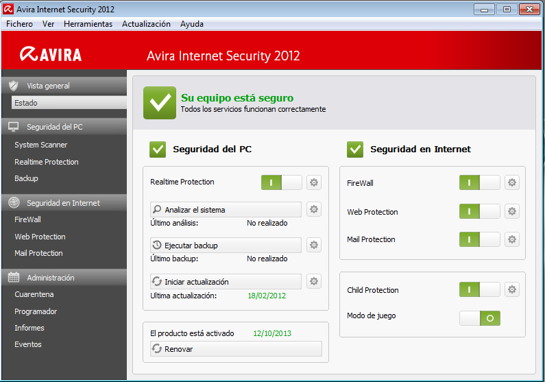 Ampliar imagen de Avira Internet Security 2013 (Español) Avira Internet Security 2013 (Español)